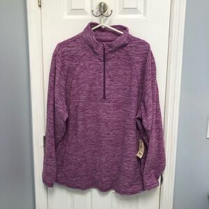 St Johns Bay Womens 3X Purple Heathered Quarter Zip Long Sleeve Pullover Top New